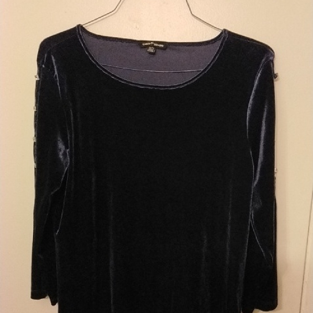 Cable & Gauge Purple 3/4 Sleeve Blouse crushed velet/velour jeweled sleeves
